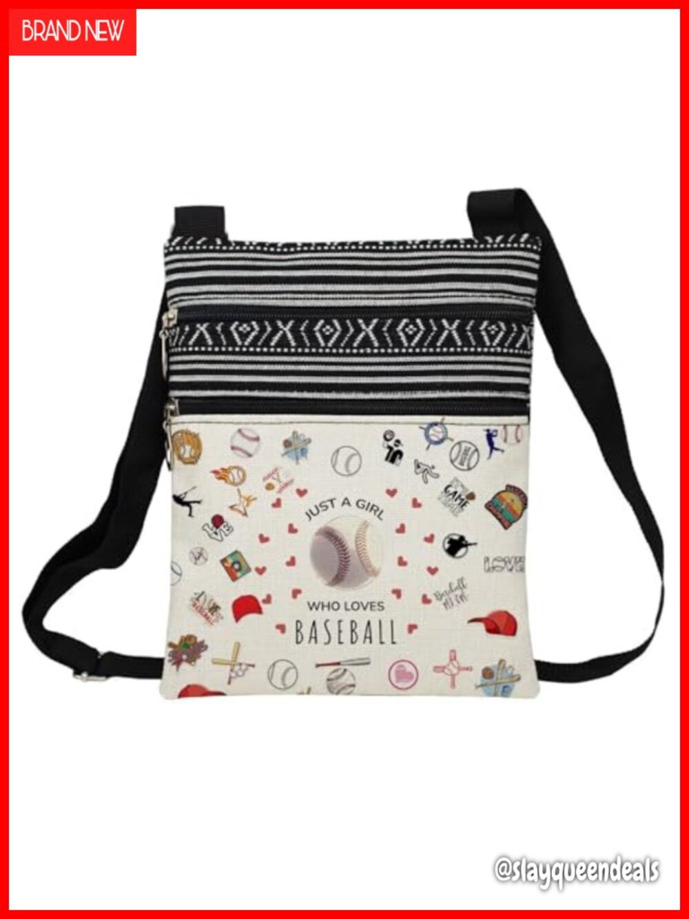 Polyester Crossbody Bag Adjustable Strap Zipper Pouch Ethnic Print